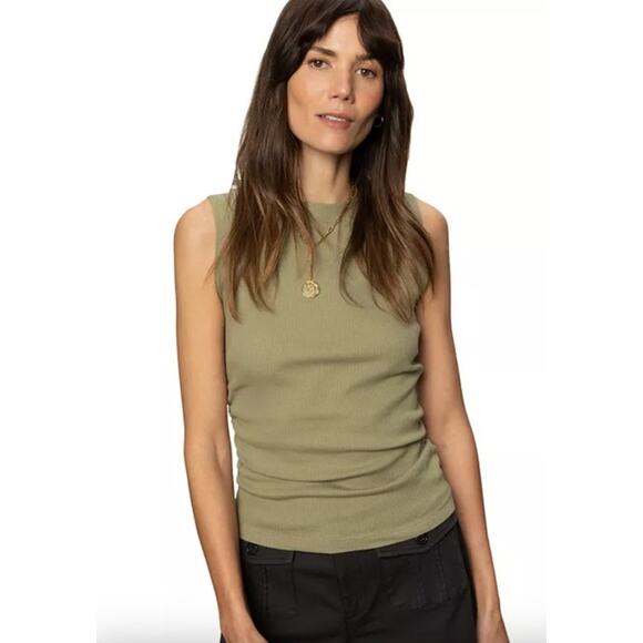 SANCTUARY Top Size XS NEW Sage Green Ribbed Ruched Tank Crew Neck - Picture 8 of 10